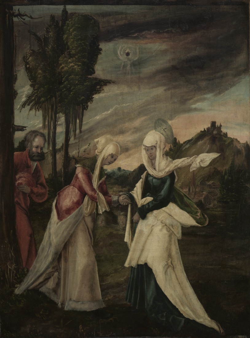 Classical figures arranged across a quiet landscape.