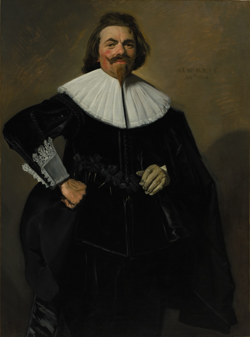 A severe seventeenth-century gentleman in a white ruff collar.