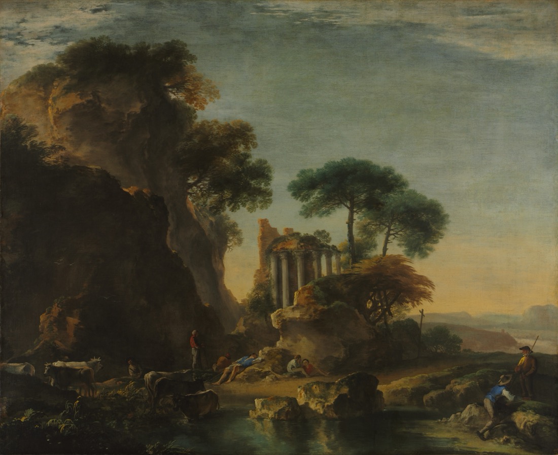 A luminous classical landscape receding into golden haze.