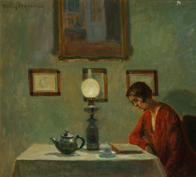 Poul Friis Nybo's Reading Woman by lamplight.